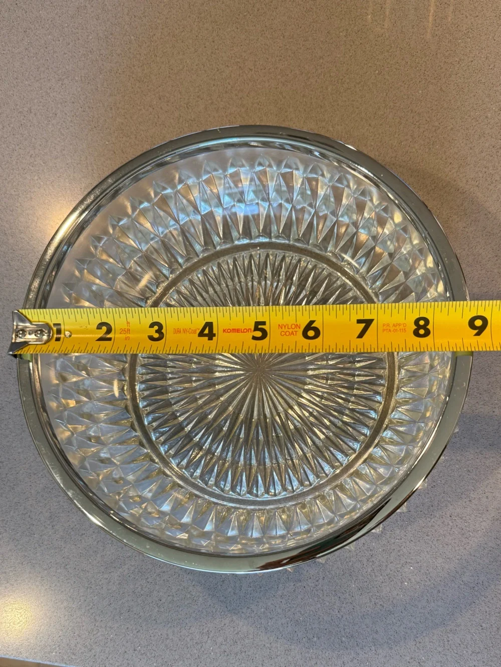 Vintage Round Cut Glass Serving Bowl with Silver Rim